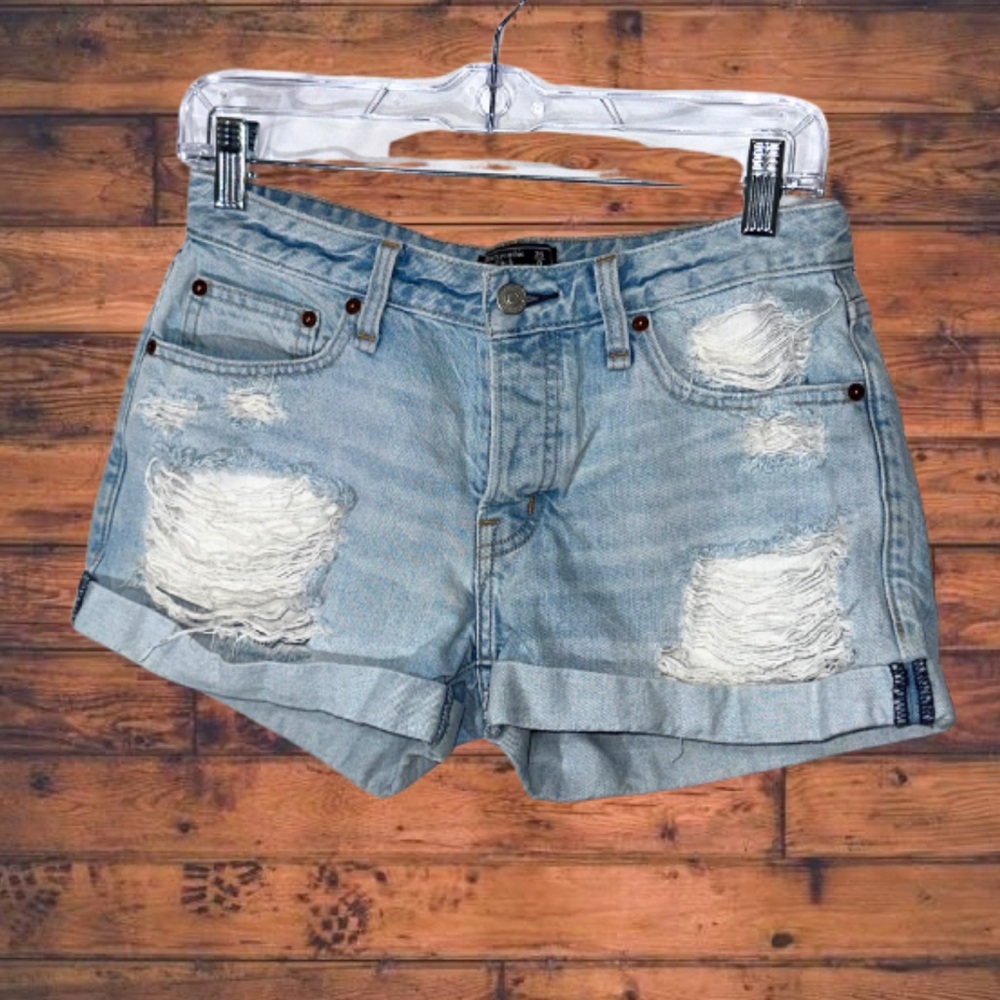 Abercrombie & Fitch Ripped Light Blue Denim Shorts